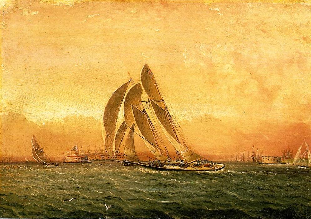 In Full Sail, New York Harbor — James Edward Buttersworth