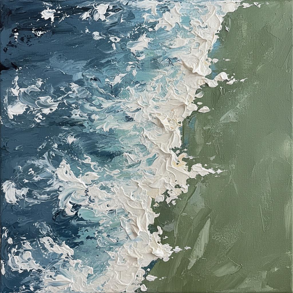 Mareas Fragmentadas De Caos Cerúleo Y La Orilla Silenciosa En Color Salvia — David Moreau
