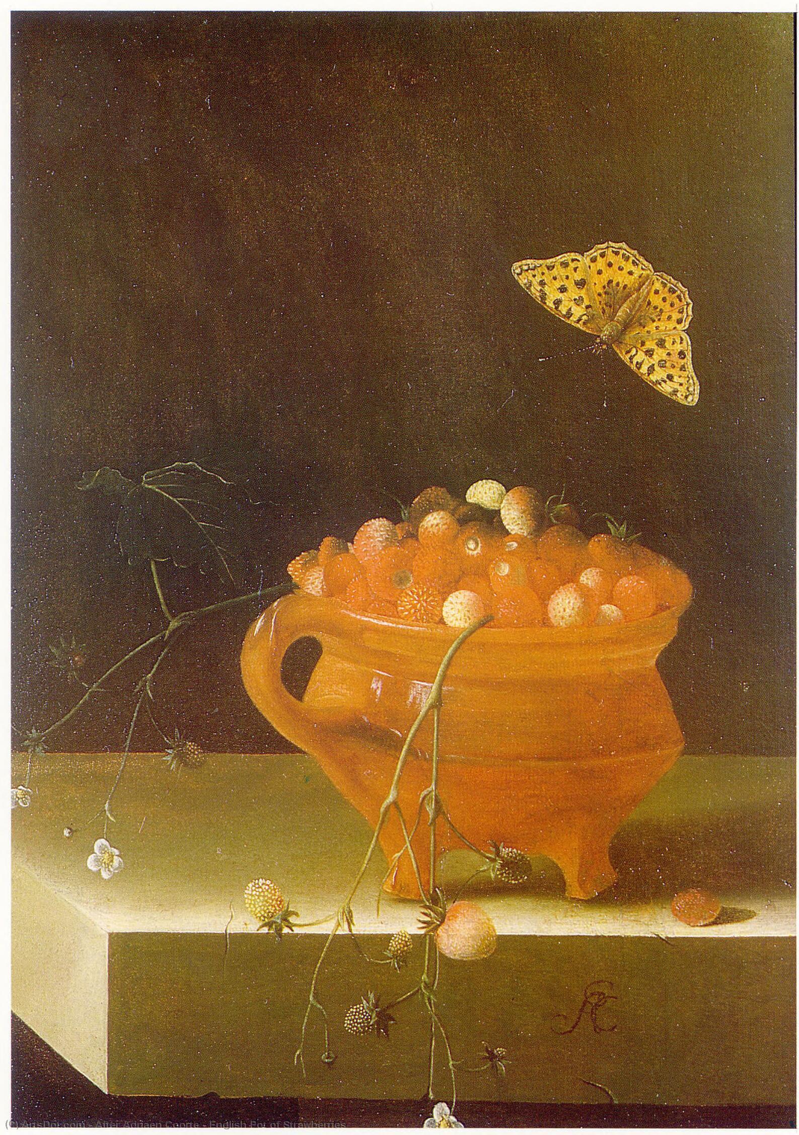 English Pot Of Strawberries — After Adriaen Coorte