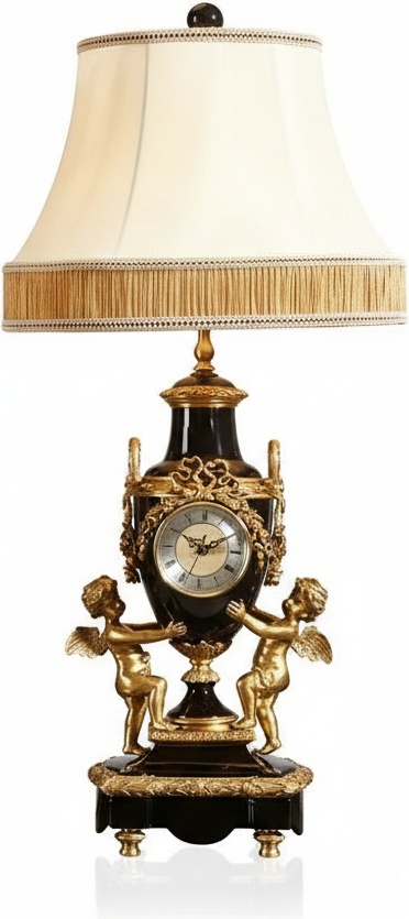 Black Porcelain Angel Clock Lampstand – Luxury European Style