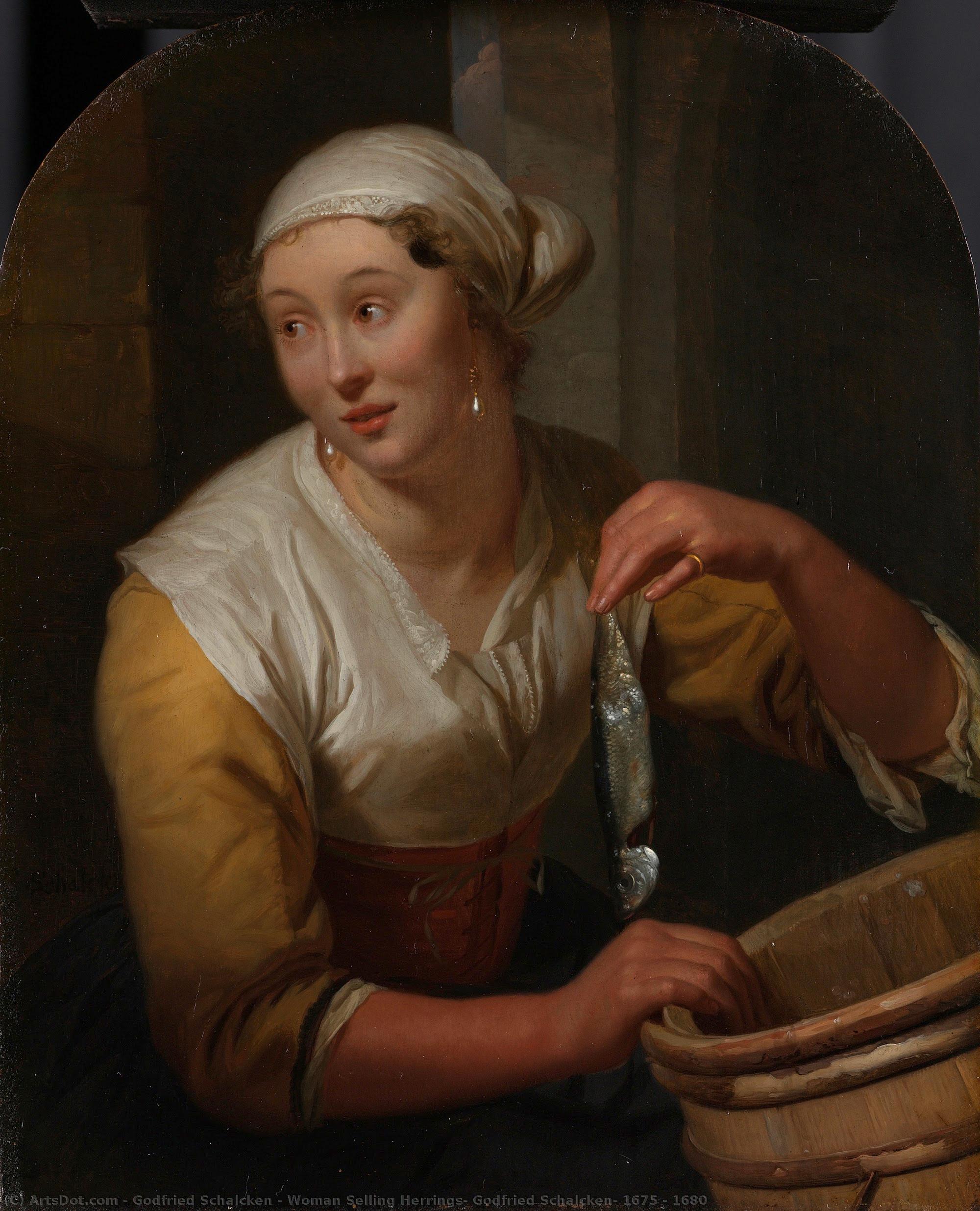 Woman Selling Herrings, Godfried Schalcken, 1675 - 1680 — Godfried Schalcken