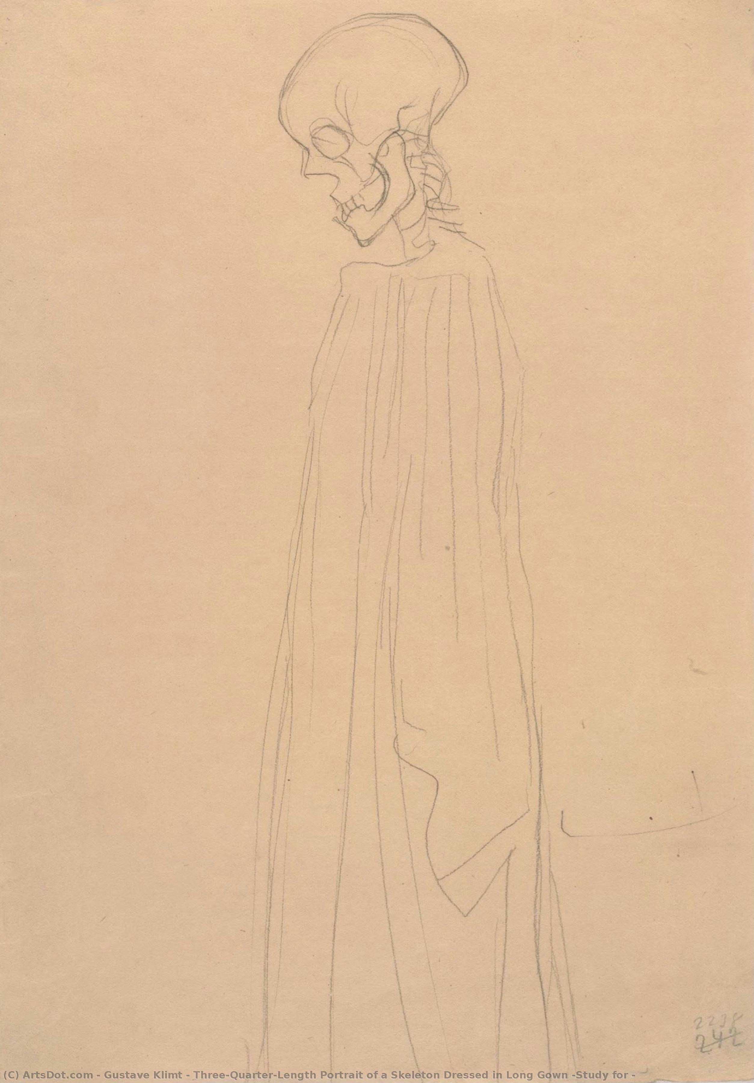 Three-quarter-length Portrait Of A Skeleton Dressed In Long Gown (study For — Gustav Klimt