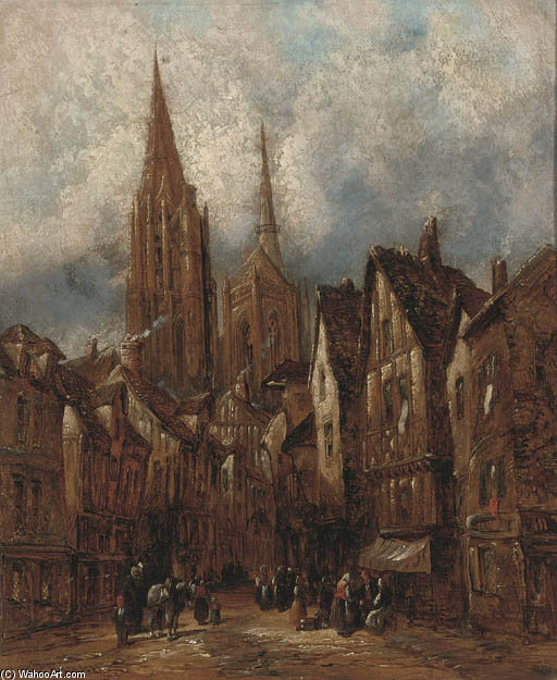 A Continental Street Scene; And Another Similar — Henry Thomas Schafer