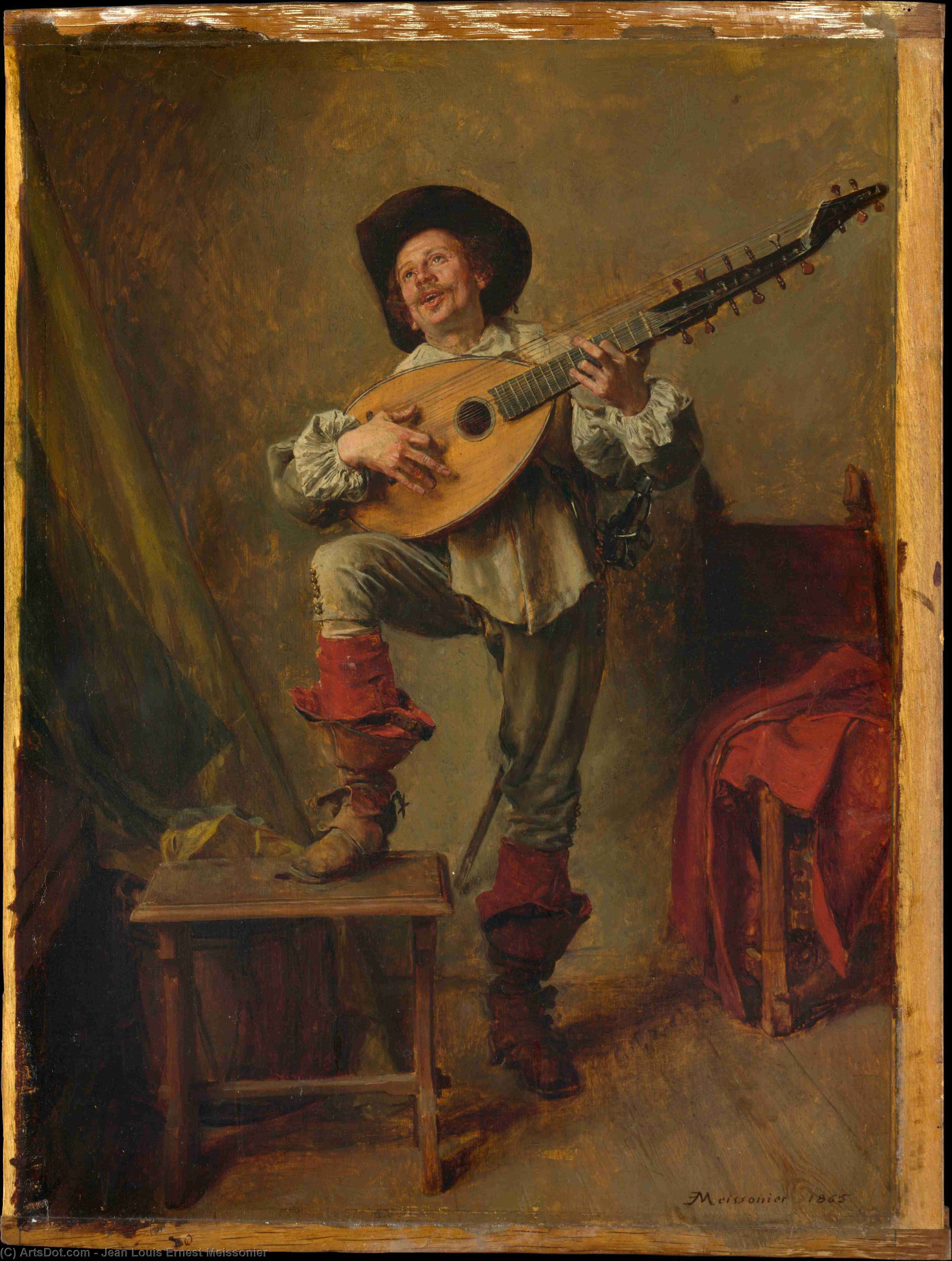Soldier Playing The Theorbo — Jean-louis Ernest Meissonier