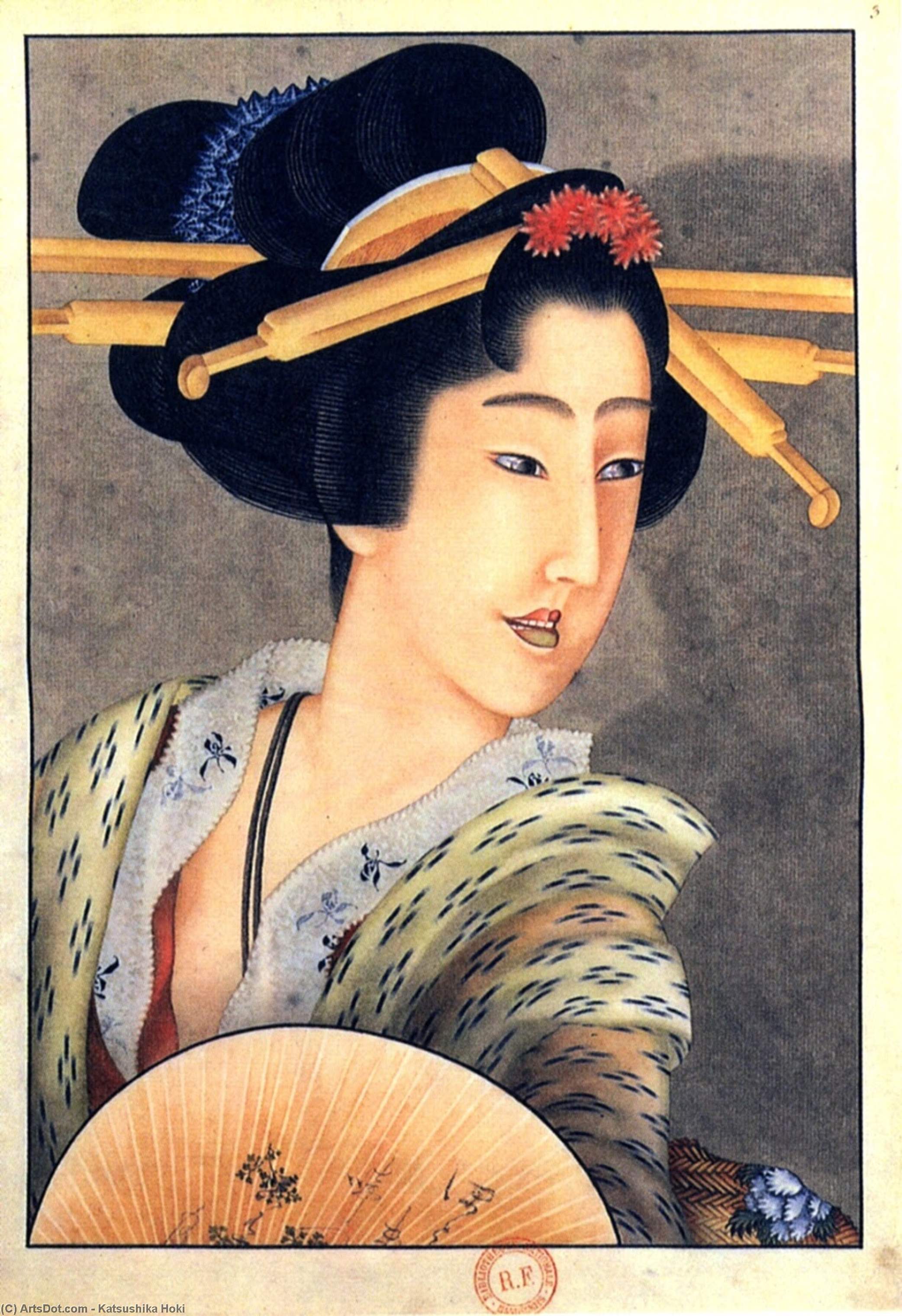 Portrait Of A Woman Holding A Fan — Хокусаи Кацушика