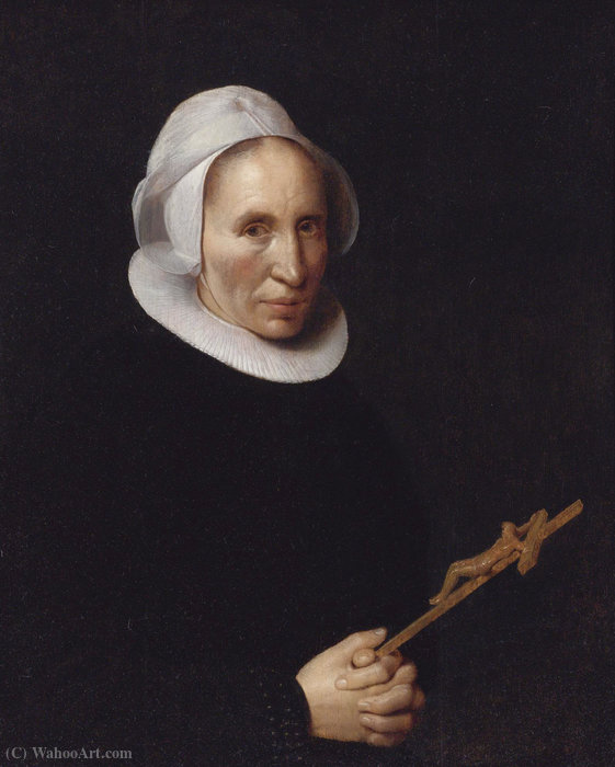 A Lady Holding A Crucifix — Willem Van Der Vliet