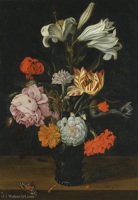 A Still Life With Flowers In A Glass Roemer, On A Ledge With Fallen Petals — Jan Baptist Van Fornenburgh