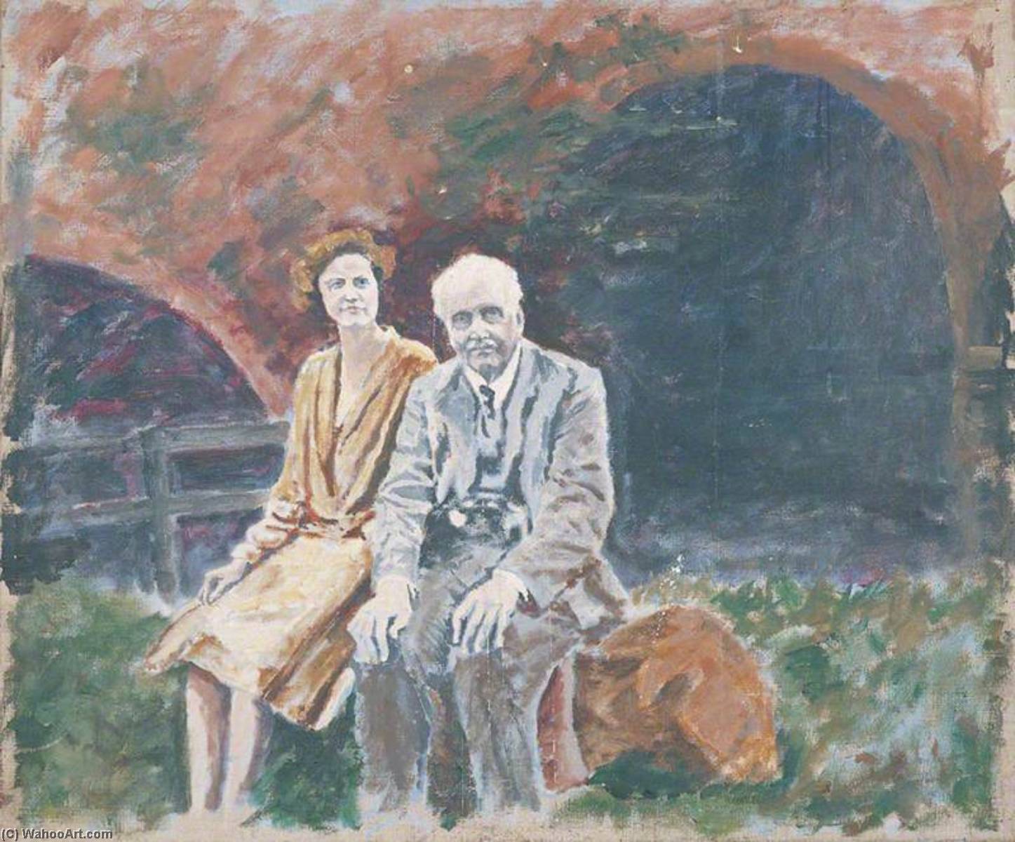Arthur James Balfour (1848–1930), 1st Earl Of Balfour, With His Niece, Blanche 'baffy' Dugdale (1880–1948), On A Log — Winston Spencer Churchill