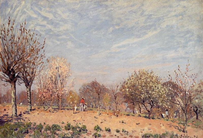 Apple Trees In Flower, Spring Morning (aka Pommiers En Fleurs - Louveciennes) — Alfred Sisley