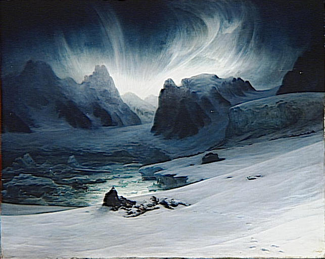 Magdalena Bay, Vue Prise De La Presqu'ile Des Tombeaux, Au Nord Du Spitzberg Effet D'aurore Boreale — Francois Auguste Biard