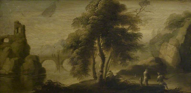 Landscape With Castle, River And Figures — James Norie