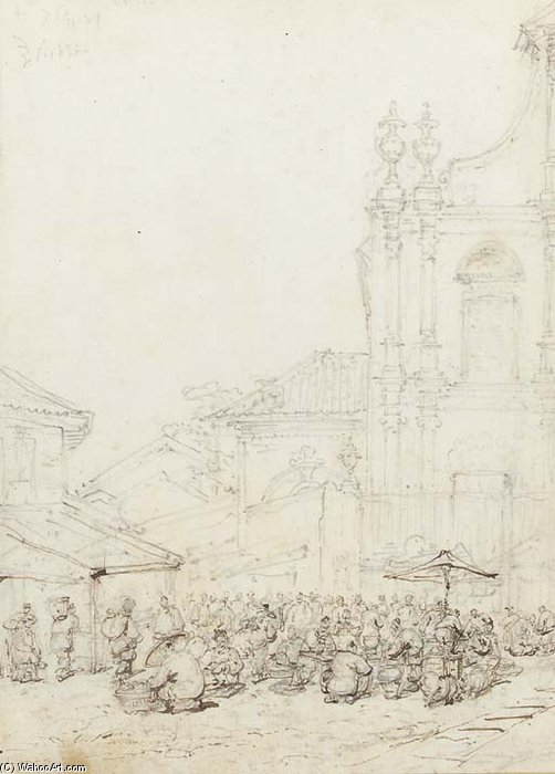 A Market In Front Of São Domingos Church, Macao — George Chinnery