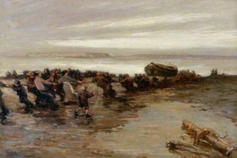 Hauling Up The Lifeboat, Holy Island, Northumberland — John William Gilroy