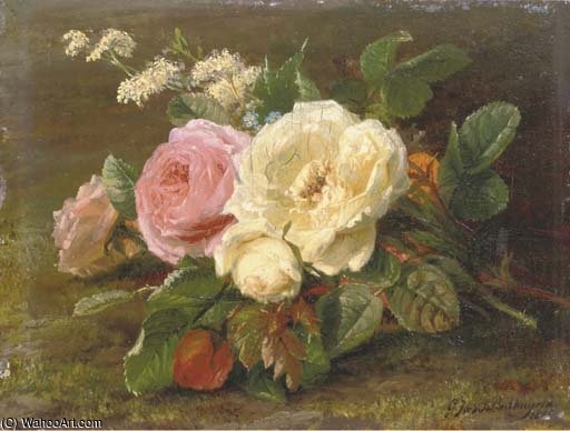 A Bunch Of Pink And White Roses — Geraldine Jacoba Van De Sande Bakhuyzen