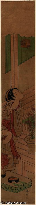 Woman With Fan Seated On A Veranda — Suzuki Harunobu