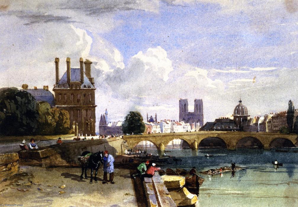 A View Of The Pavillon De Flore And The Tuileries From The Seine, Notre Dame, Paris — David Cox