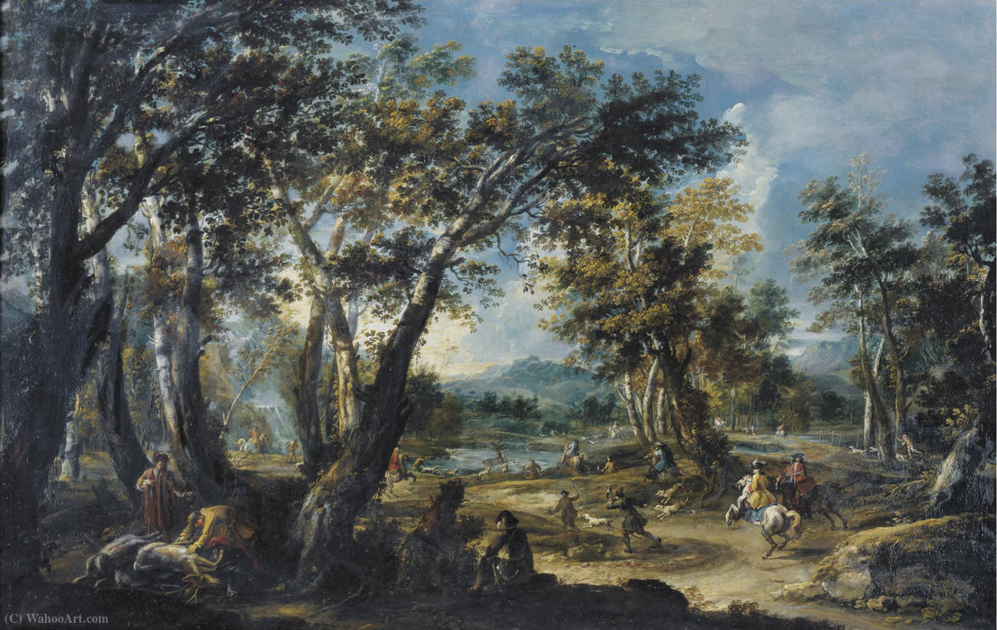 Landscape With A Stag Hunt — Antonio Stom