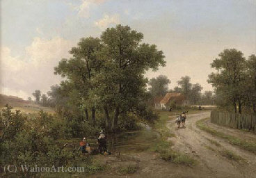 Anglers By A Stream — Hendrik Pieter Koekkoek
