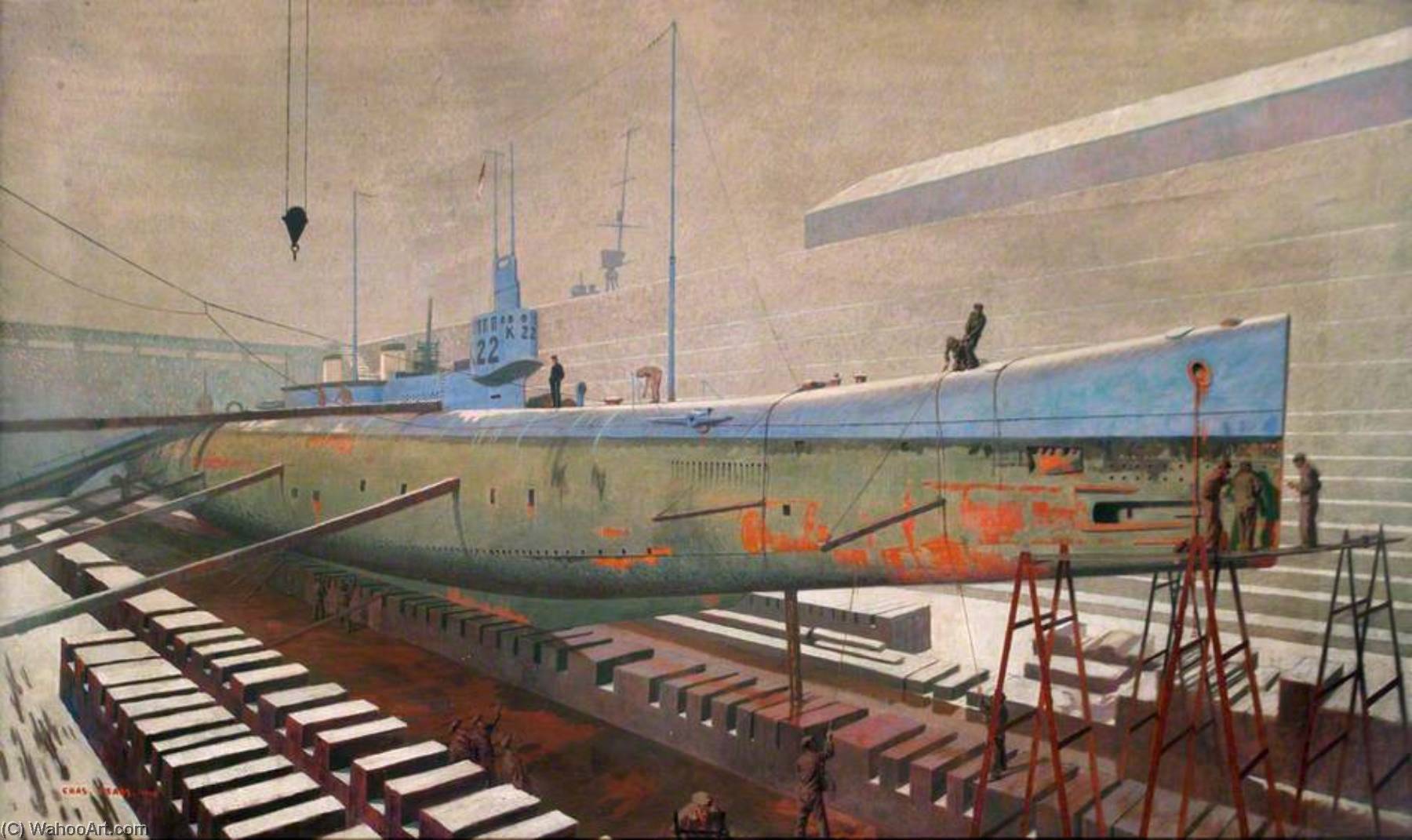 The British Submarine K22 In Dry Dock, At Rosyth, In Winter — Charles Pears