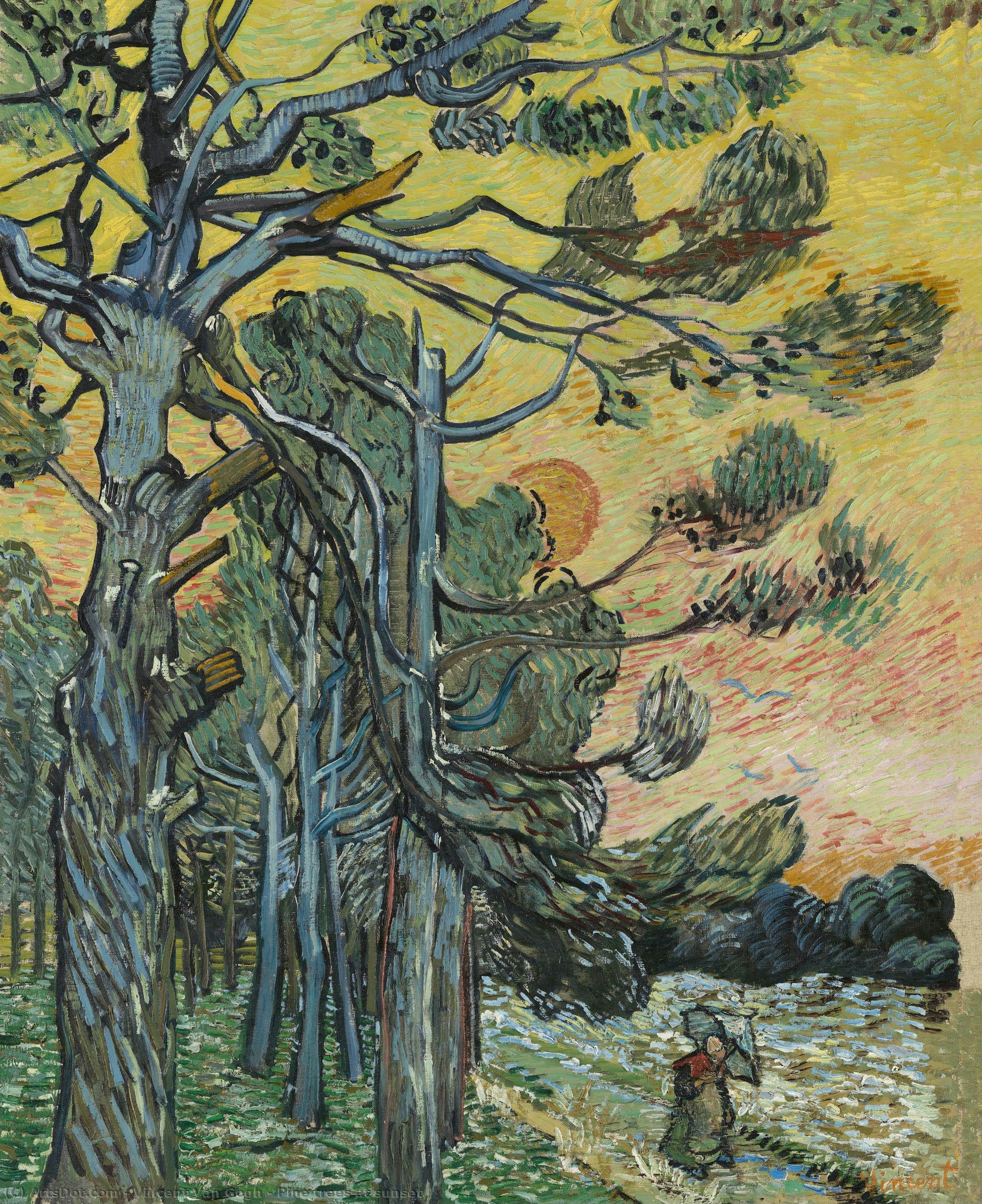 Pine Trees At Sunset — Vincent Willem Van Gogh