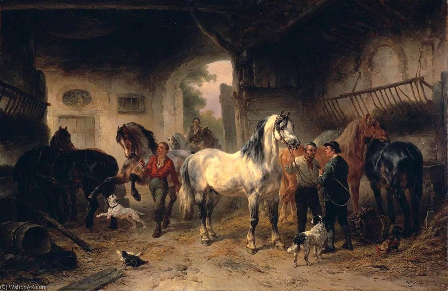 Interior Of Barn With Horses And Figures — Wouterus Verschuur