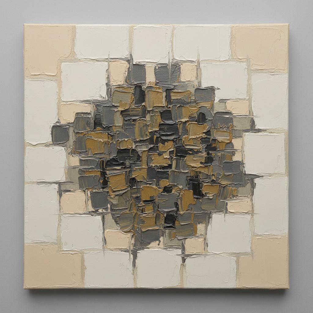 Fragmented Tectonic Strata: A Monumental Study Of Earthy Ochre And Charcoal Shadows — David Moreau