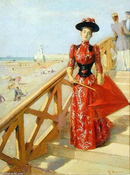 Femme Descendant Un Escalier Pour Se Rendre Sur Une Plage — Albert Lynch