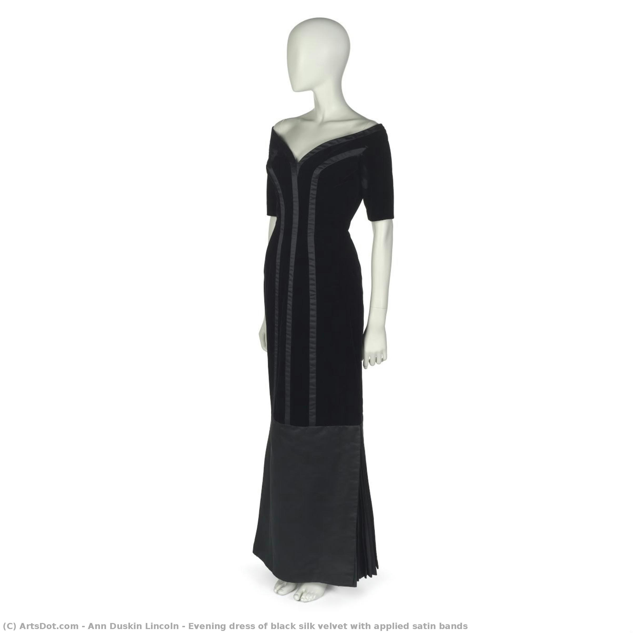 Evening Dress Of Black Silk Velvet With Applied Satin Bands — Ann Duskin Lincoln