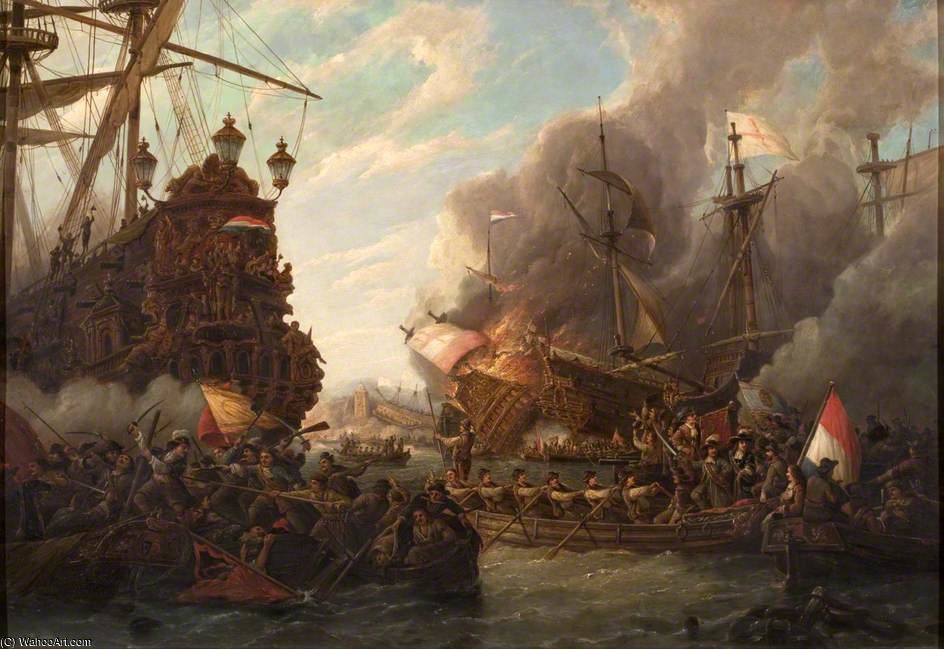 De Ruyter's Raid On The English Ships Off Chatham — Pieter Cornelis Dommerson