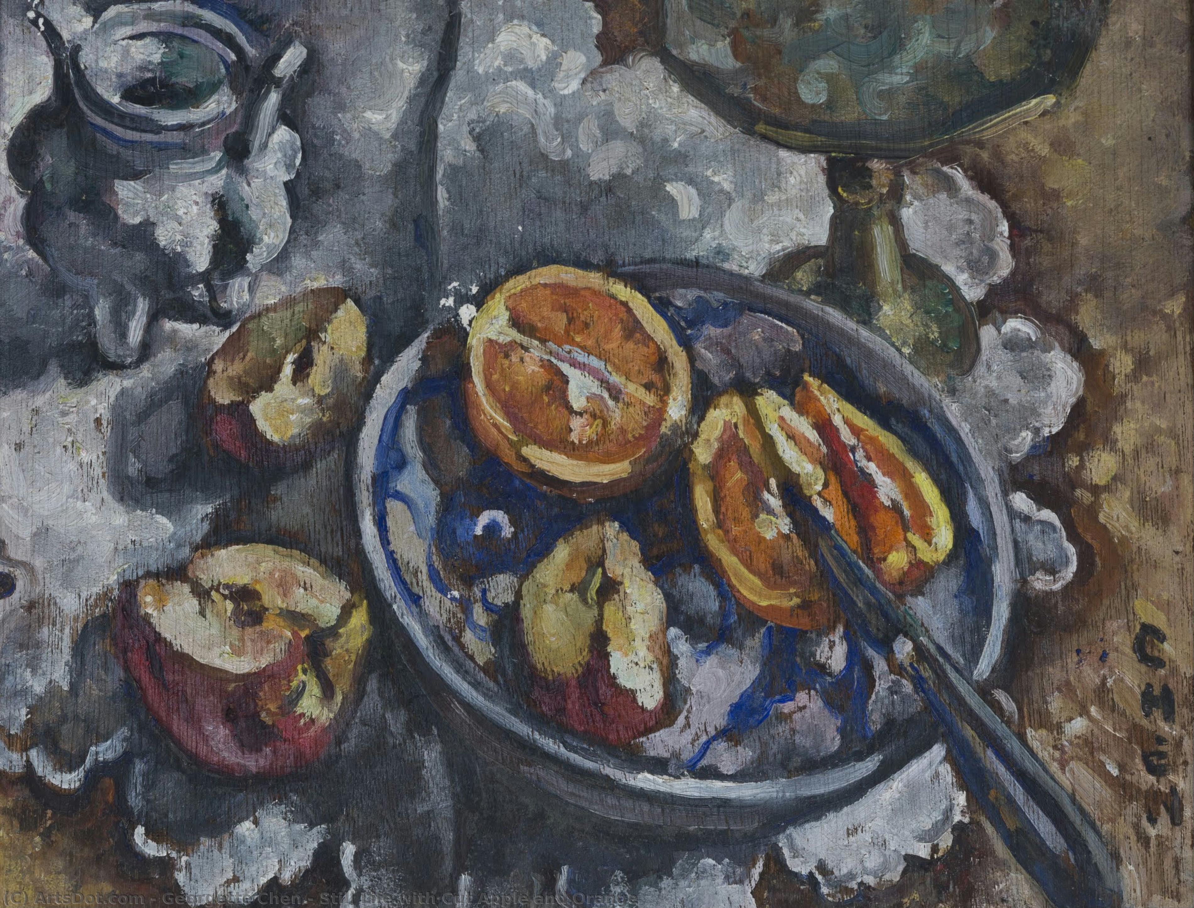 Still Life With Cut Apple And Orange — Georgette Chen