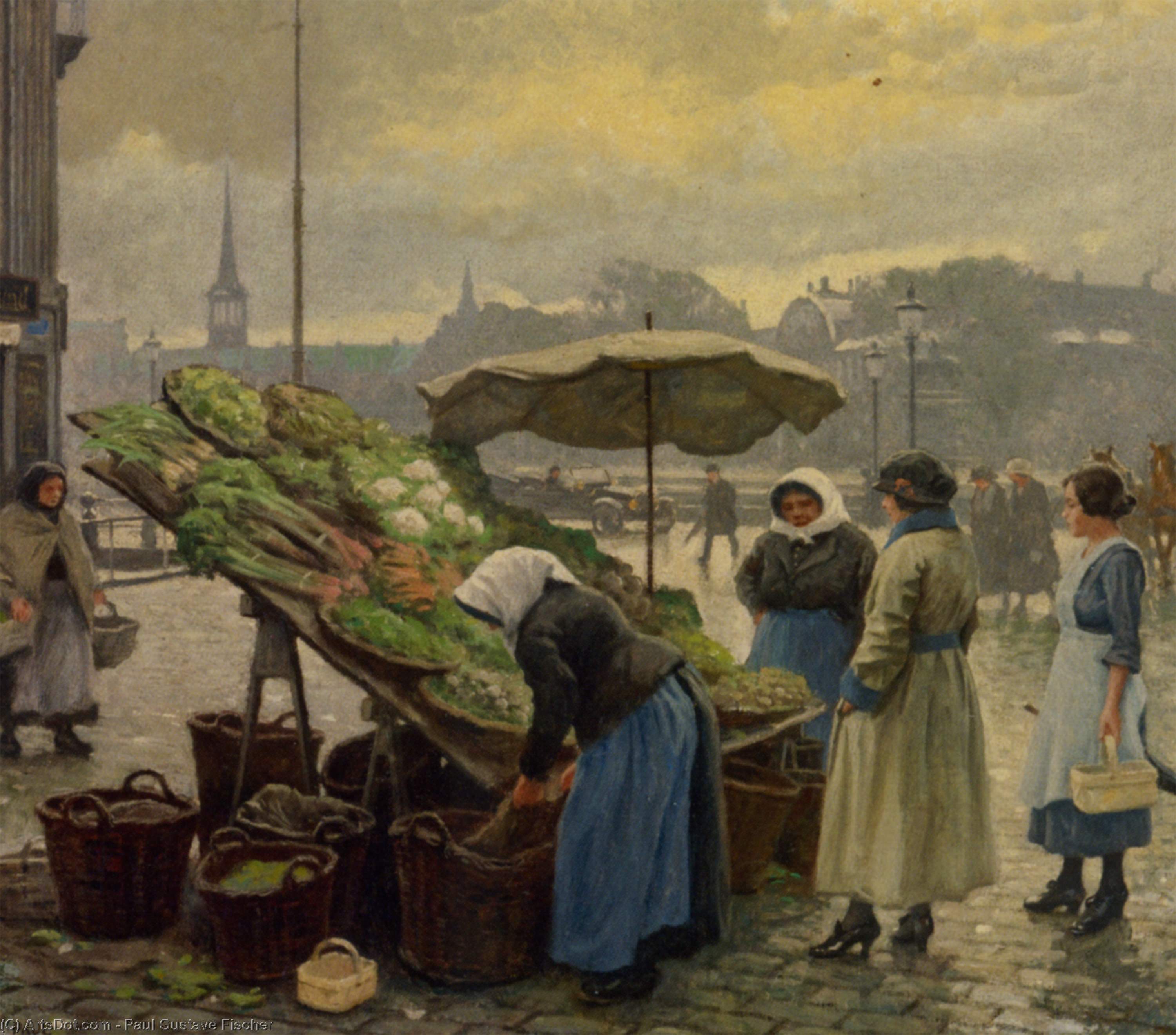 At The Vegetable Market — Paul Gustave Fischer