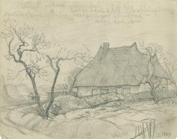 Study Of A Thatched Cottage With Double-trunked Tree, Relating To 'old Essex In November' — Sir George Clausen