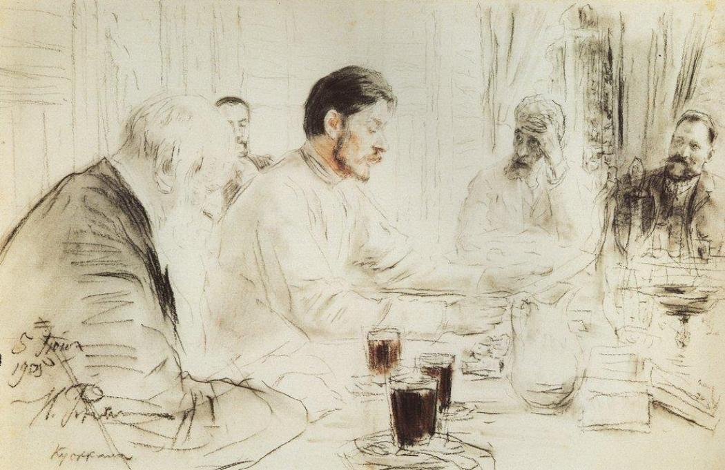 Maxim Gorky Reading In The Penates His Drama Children Of The Sun — Ilya Yefimovich Repin