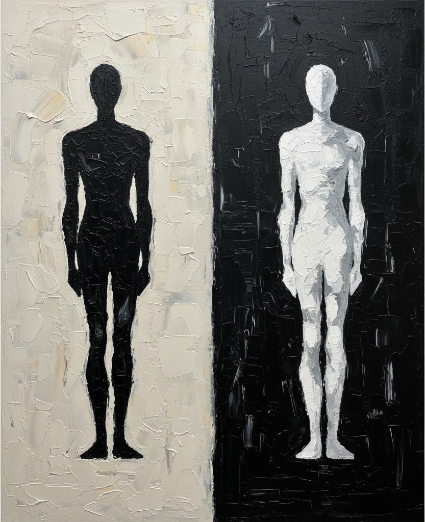 Eternal Duality: A Monumental Study Of Light And Shadow In Sculptural Impasto — Laurent Fabre
