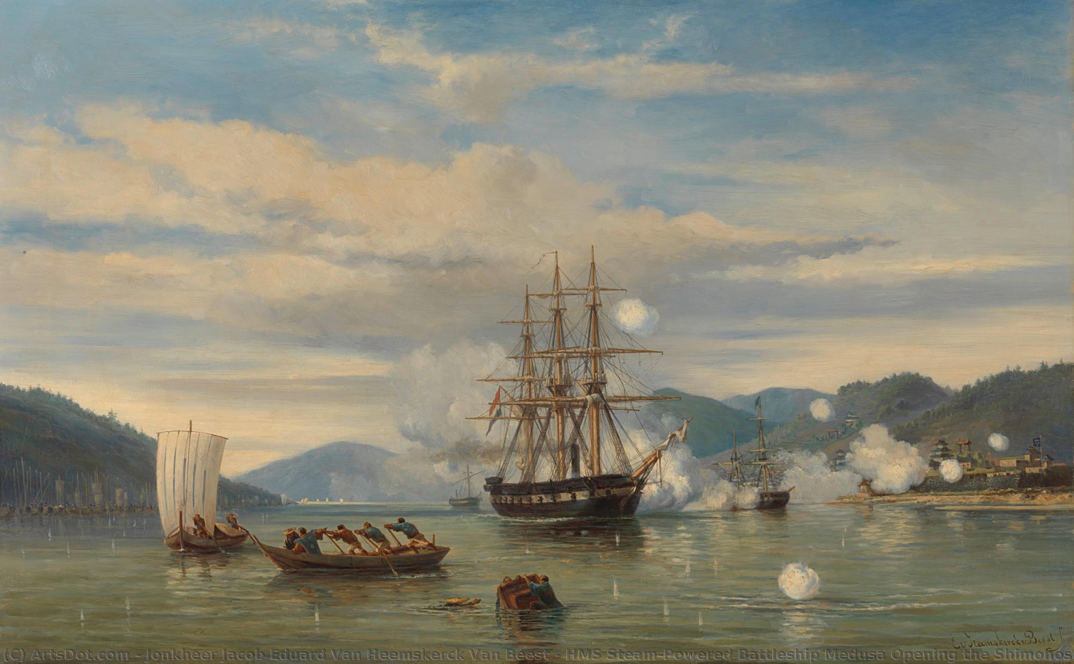 Hms Steam-powered Battleship Medusa Opening The Shimonoseki Straits, Jonkheer Jacob Eduard Van Heemskerck Van Beest, 1864 — Jonkheer Jacob Eduard Van Heemskerck Van Beest