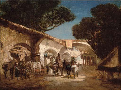 Saddling Up At The Stables, An Arab Street — Alberto Pasini