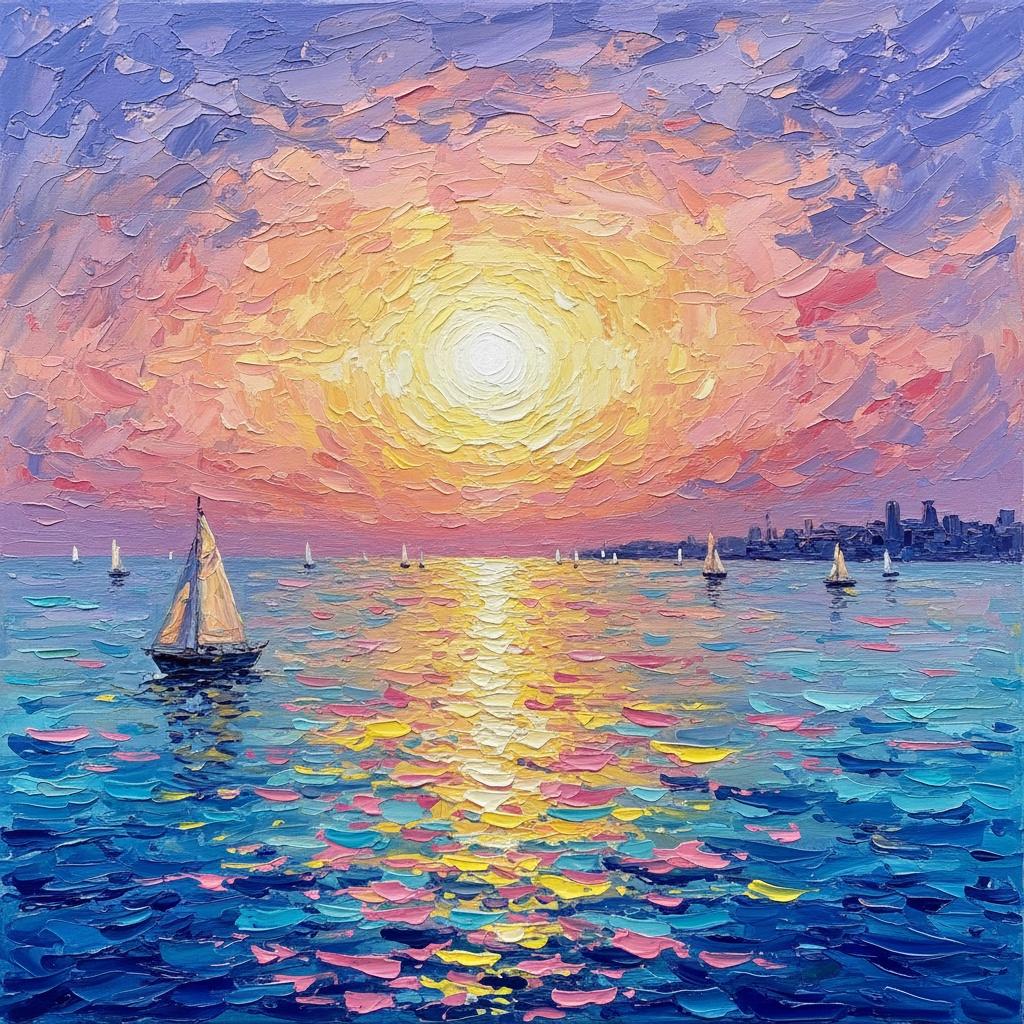Golden Radiance Over Deep Azure Tides: A Singular Impasto Masterpiece — Christian Noiret