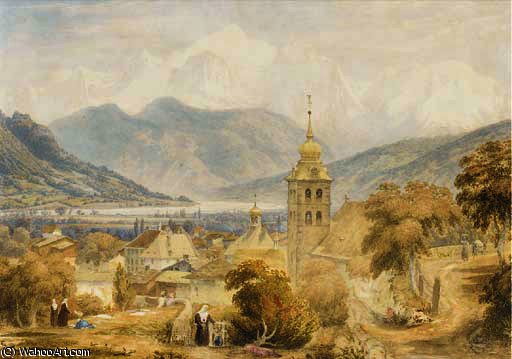 For Sallanches Steeple With The Mont Blanc The Bottom — William Alfred Delamotte
