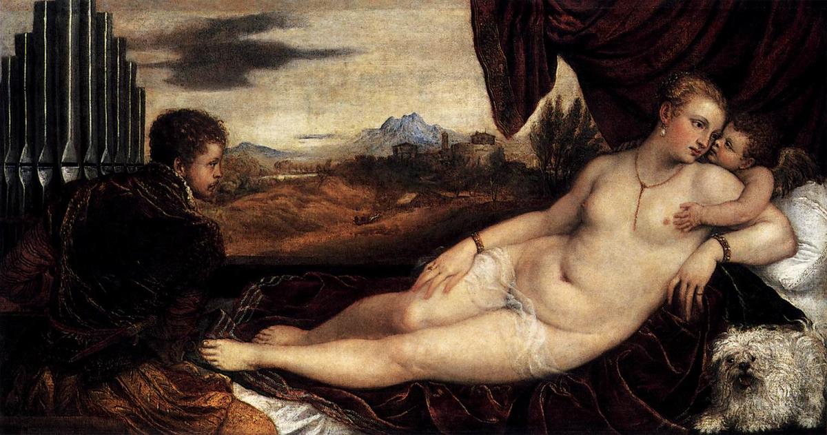 Venus And Cupid With An Organist — Titian