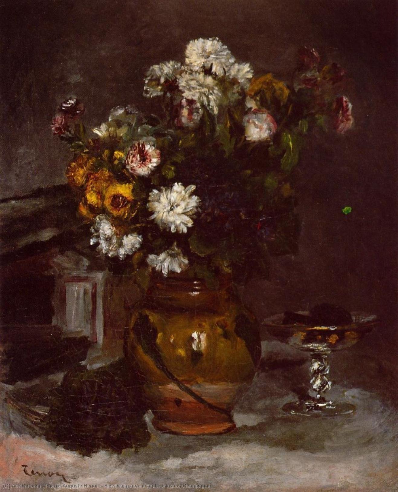 Flores En Un Vaso Y Una Copa De Champán — Pierre-auguste Renoir