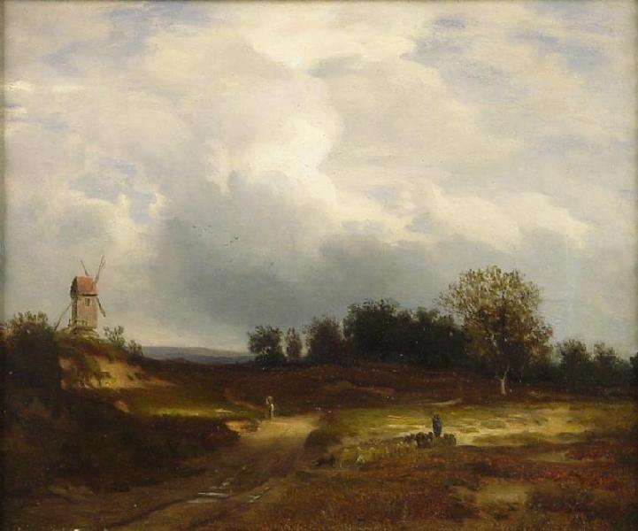 Landscape With Flock Of Sheep And Windmill In The Background — Eduard Wilhelm Pose