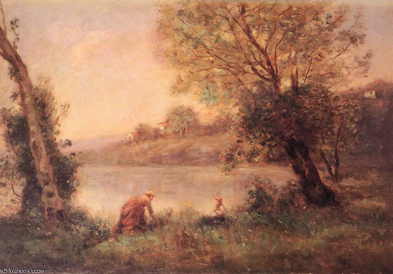 Ville-d'avary - Paysanne Et Son Enfant Entre Deux Arbres Au Bord De L — Žan-batist Kamil Korote