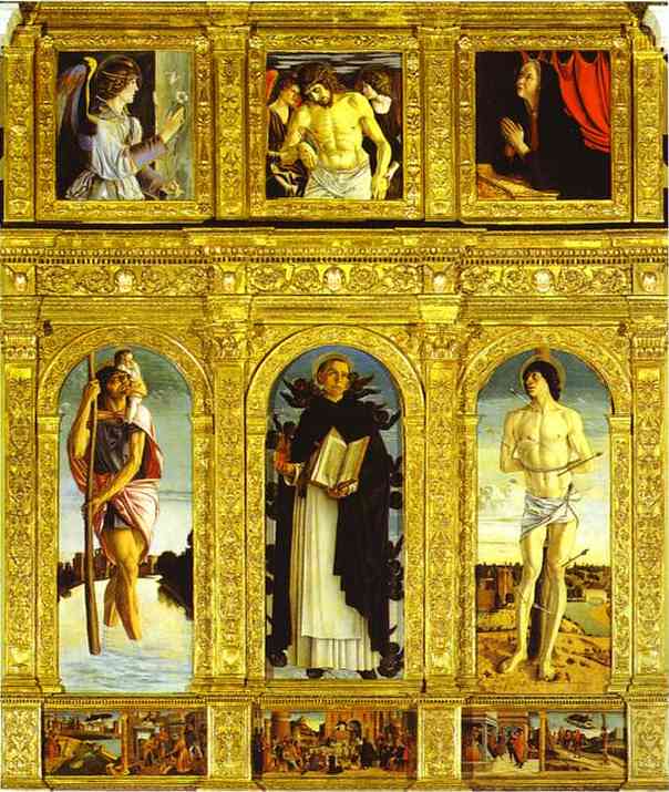 St. Vincent Ferrar Polyptych, With St. Christopher, St. Vincent Ferrar, And St. Sebastian — Джотто Беллини