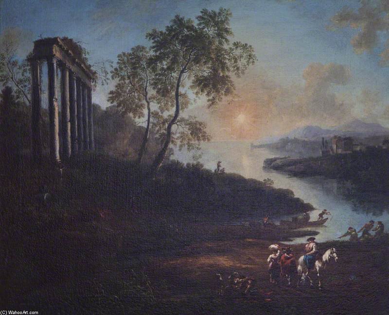 An Evening Landscape With An Estuary And A Ruined Temple — Jean Baptiste Lallemand