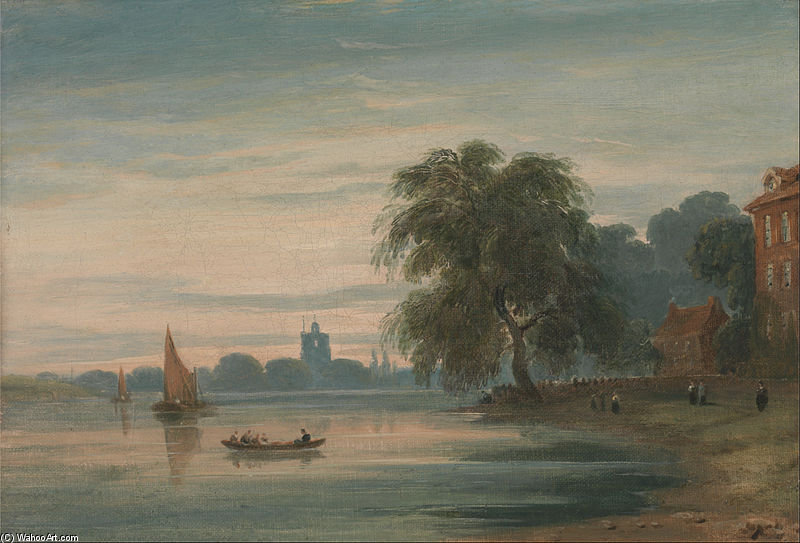 A View Along The Thames Towards Chelsea Old Church — John Varley I (the Older)