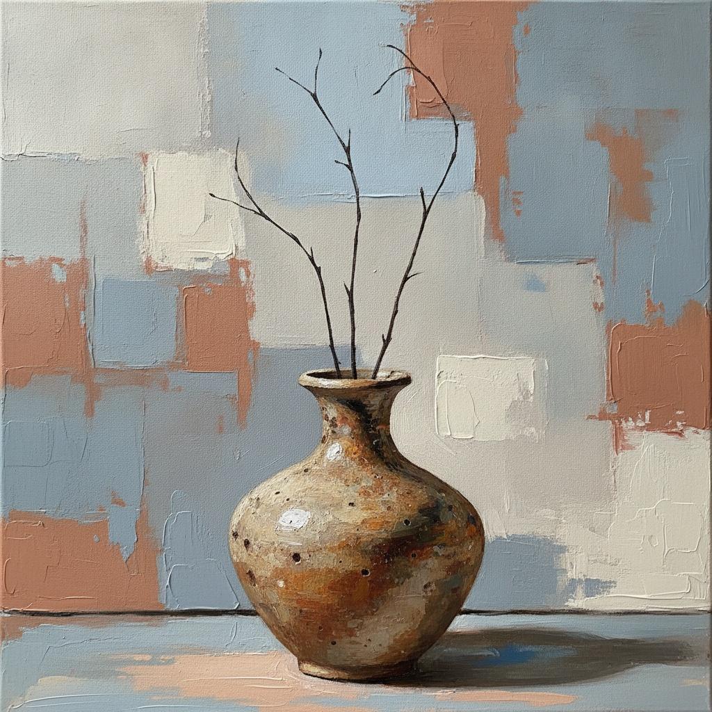 Terracotta Vessel Amidst Spindly Umber Branches And Muted Earth Tones — Christian Noiret