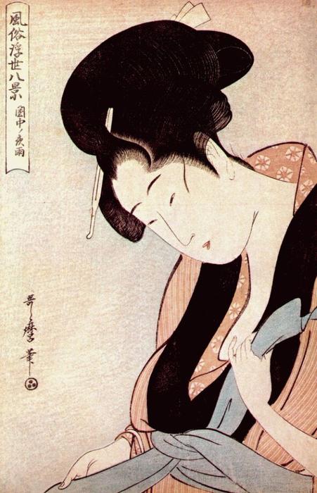 Woman In Bedroom On Rainy Night — Kitagawa Utamaro