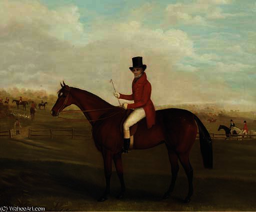 Portrait Of A Gentleman, Said To Be John Mytton, On A Bay Hunter With A Hunt Beyond — David Of York Dalby