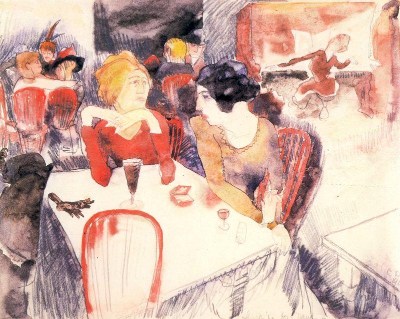 Nana, Sentada A La Izquierda, Y Satén En El Restaurante Laure — Charles Demuth