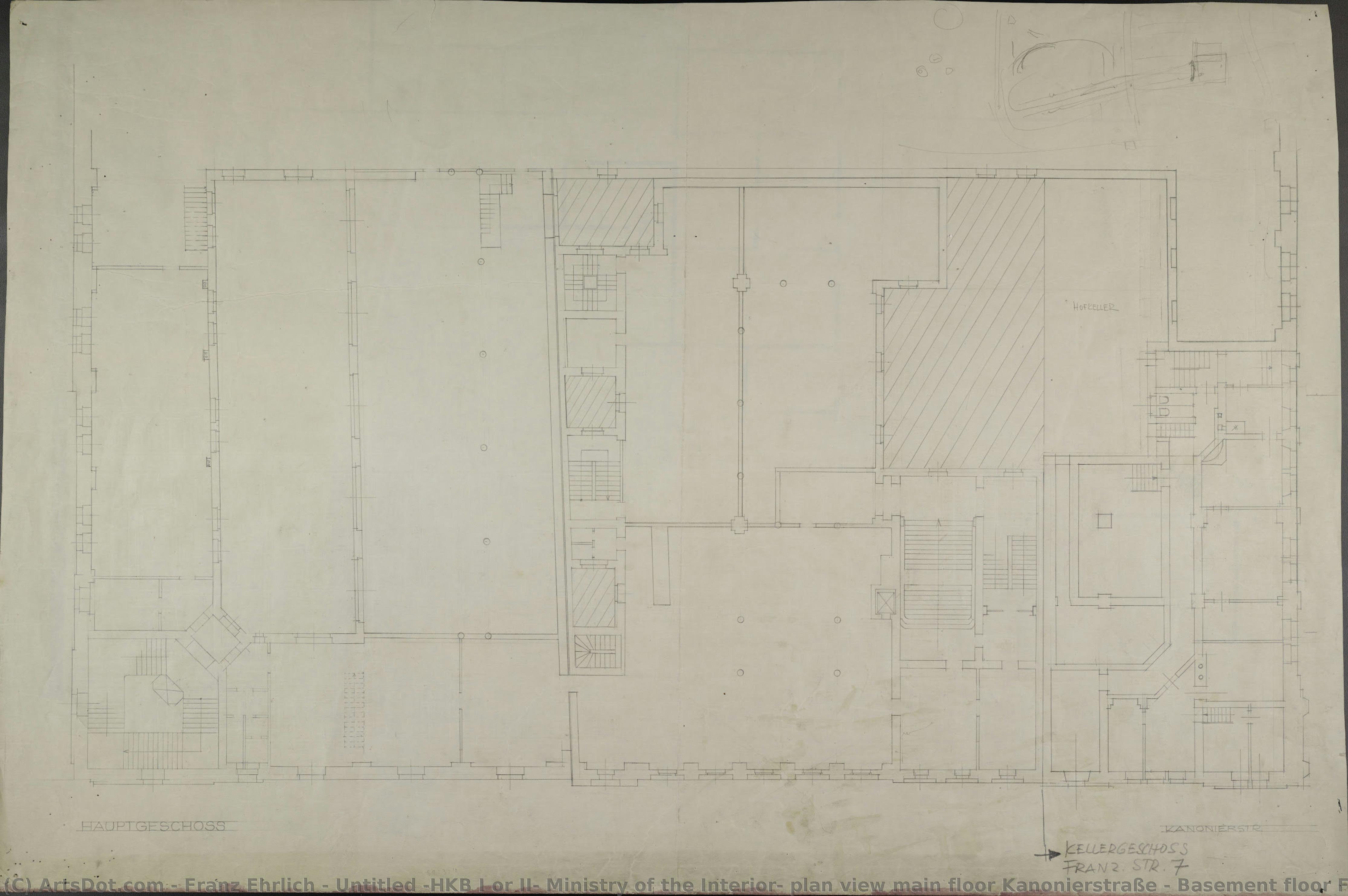 Untitled (hkb I Or Ii, Ministry Of The Interior, Plan View Main Floor Kanonierstraße / Basement Floor Franz. Str. 7) — Franz Ehrlich